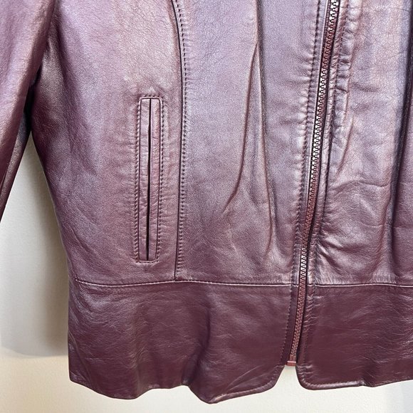 Florence Tanners Leather Jacket 11/12 Women Maroon Biker Zip Up Optional Lining - Picture 4 of 13